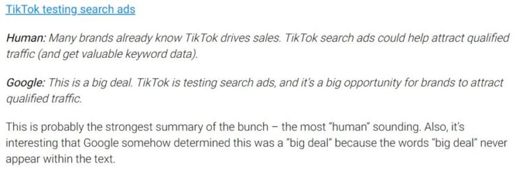 generating automatic content summaries google docs example