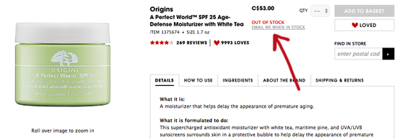 Unavailable product
