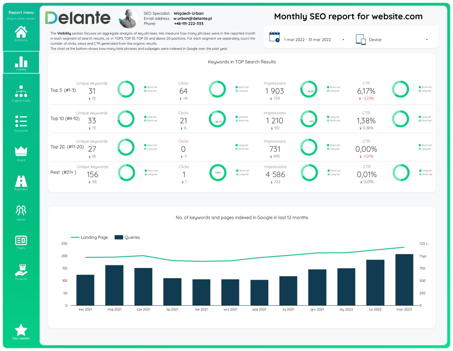 delante seo report visibility example 