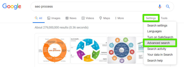 Advanced search in Google
