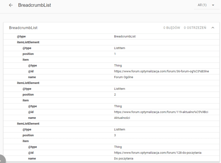 Breadcrumbs Navigation in structured data 