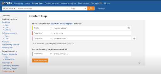 content gap analysis in ahrefs