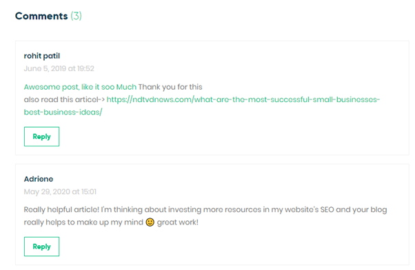 User Generated Content - comments section 
