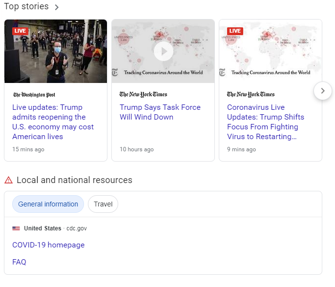 Coronavirus news - Google search results local