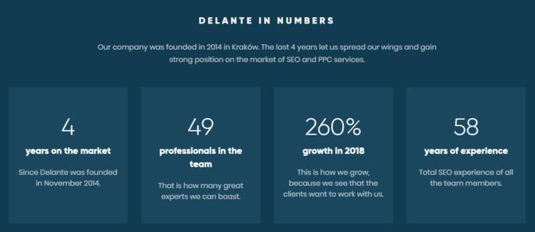 Delante in numbers