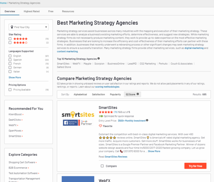 how to find seo agency online g2 marketplace