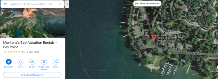 Screenshot of Google My Business search result - hostel by the lake 