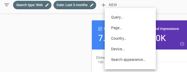 google search concole filters