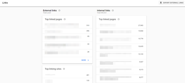 external internal links report GSC