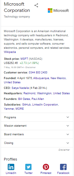 google knowledge panel example