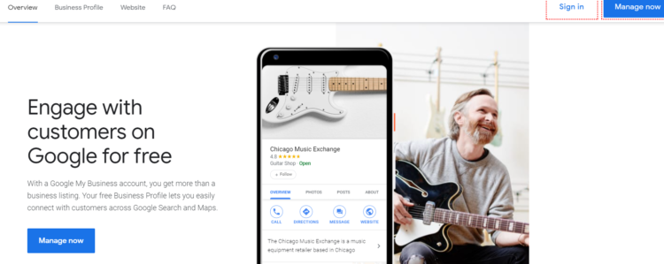 Google My business interface