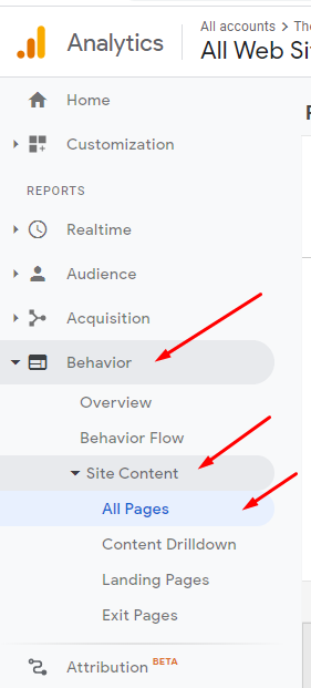 how to find orpahn pages on a website in google analytics