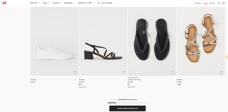An example of Infinite Scroll in H&M online Store