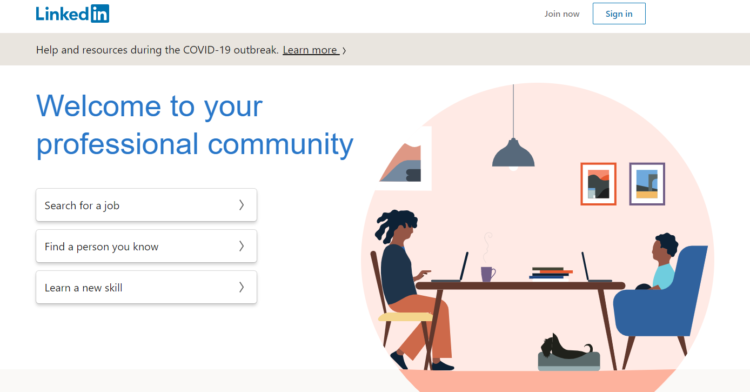 Social media conversion - a screenshot of linkedin main page 