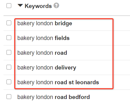 Local keyword phrases example