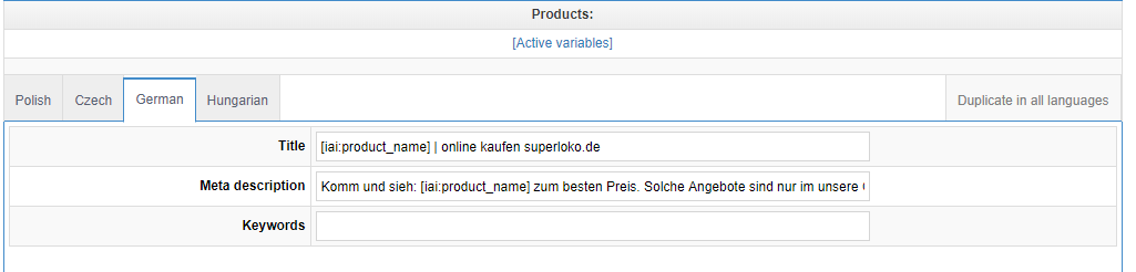 Meta data in CMS for products