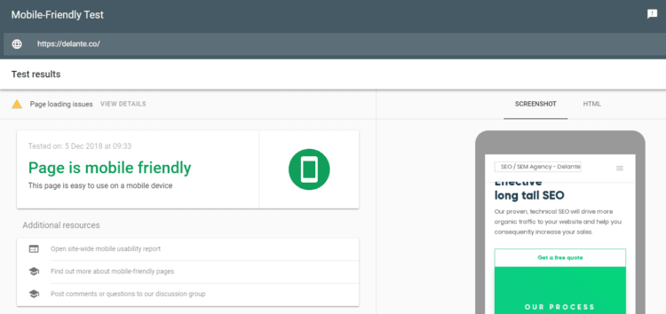 Mobile-friendly test