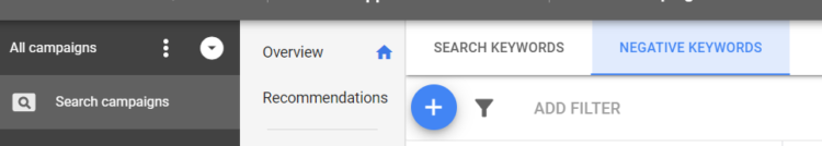 Negative keywords