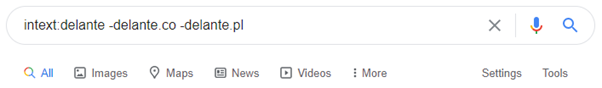 Example of using intext: operator in google search