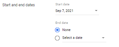 setting start and end date of pla campaign