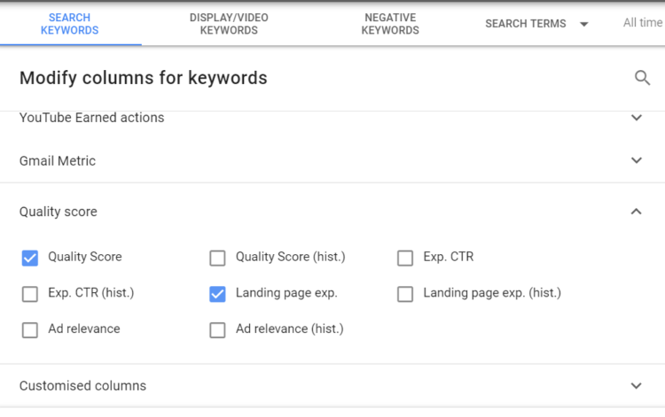 Quality score in Google Analytics