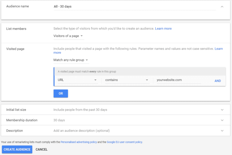 Remarketing list creation