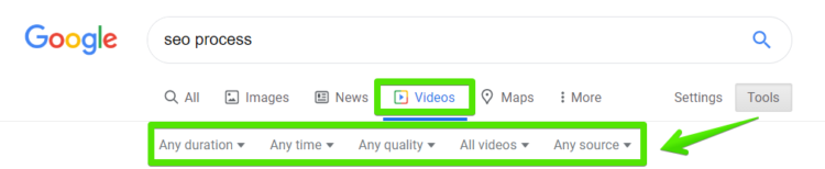 Search results in Google - tools
