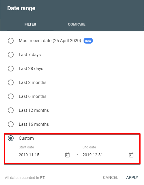 Seasonal SEO Tools - customized period