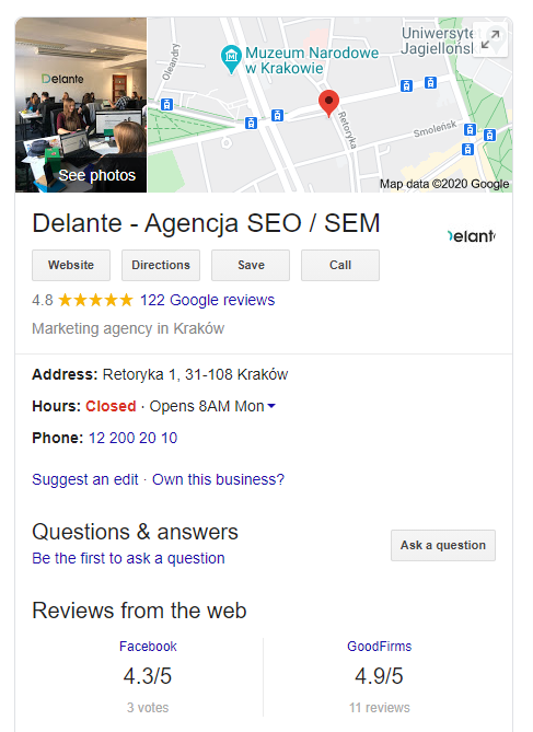 Google My Business profile - seo statistics