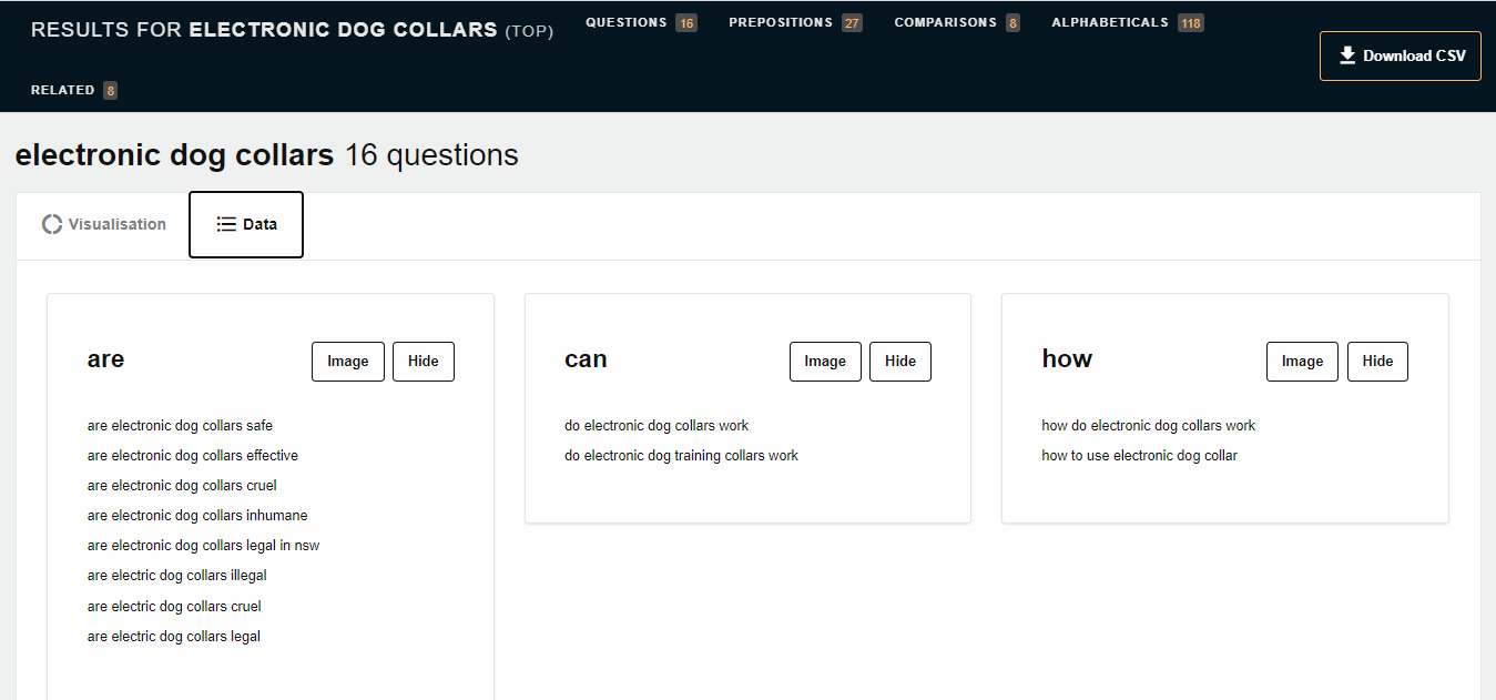 a screenshot from Answer The Public - one of the best SEO tools for topic research