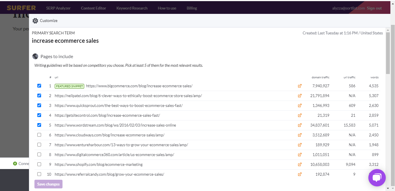 a screenshot of Surfer SEO Content Editor - one of the leading SEO content writing tools 