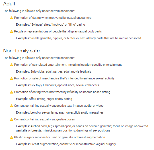 Sexual Content google Ads policy 