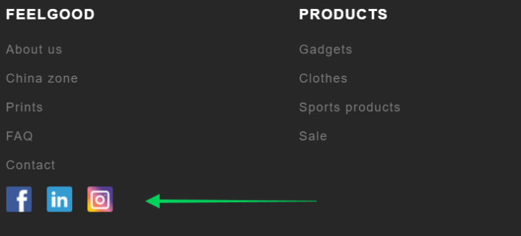Social media buttons in the website footer