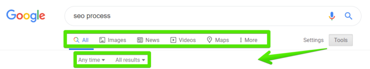 Tools - search results in google