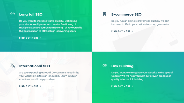 Website navigation - service categories