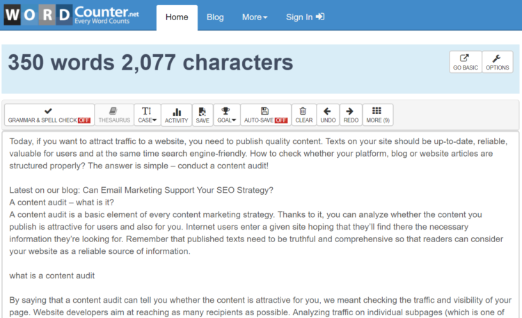 content audit - wordcounter tool 