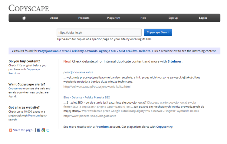 copyscape - internal duplication